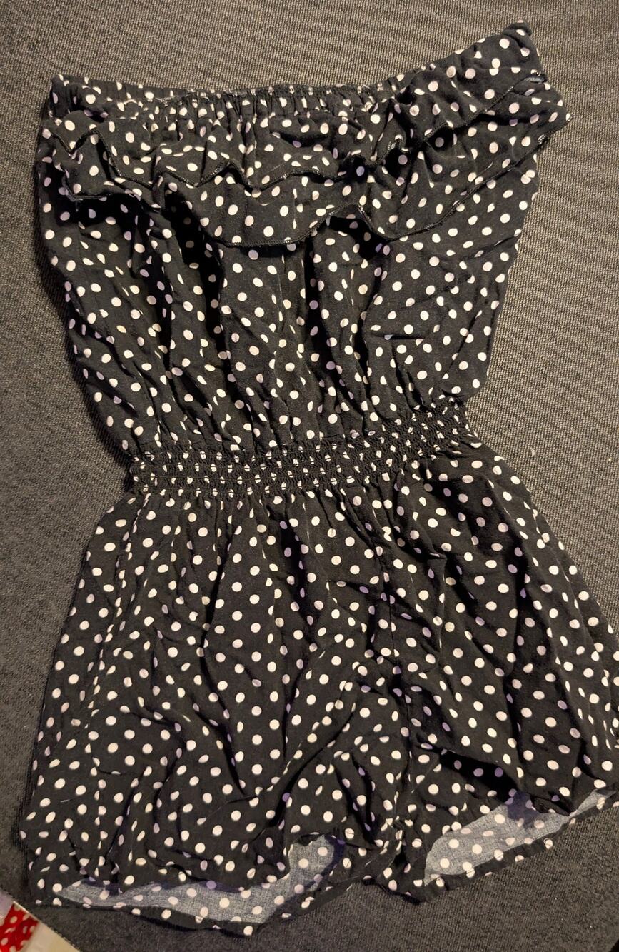 Black and White Polka Dot Strapless Romper Size Small